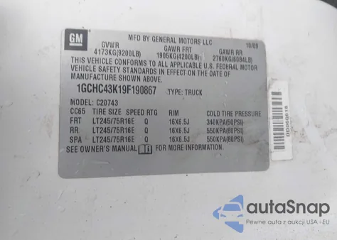 2009 Chevrolet Silverado 2500Hd Work Truck из США, поврежденный, VIN 1GCHC43K19F190867